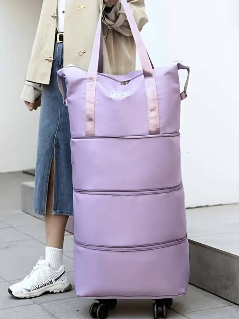 Expandable Rolling Travel Duffel Bag Detachable Spinner Oxford Cloth Carry On